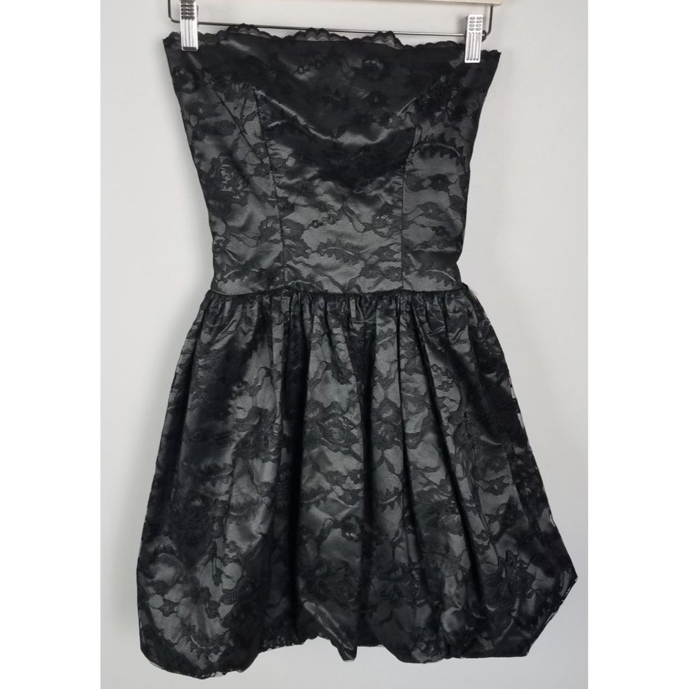 Vtg. House Of Bianchi Women's Sz. XS Black Lace Strapless Bubble Hem Dress